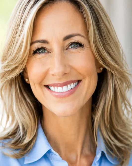 A smiling woman with a full, even smile