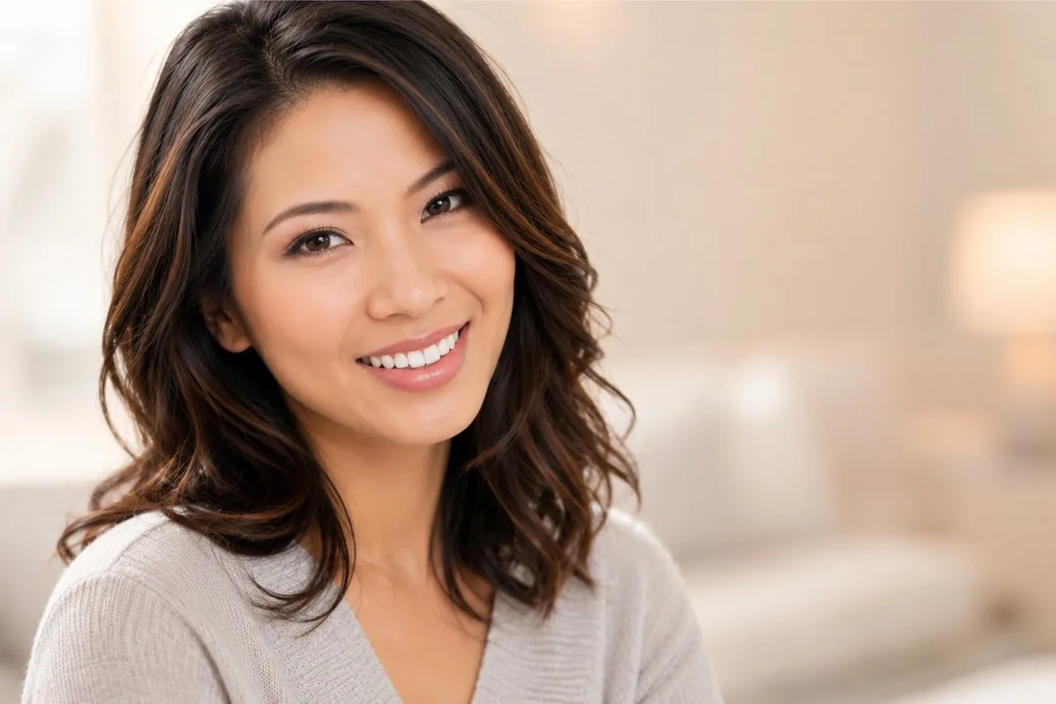 A woman smiling after cosmetic treatment